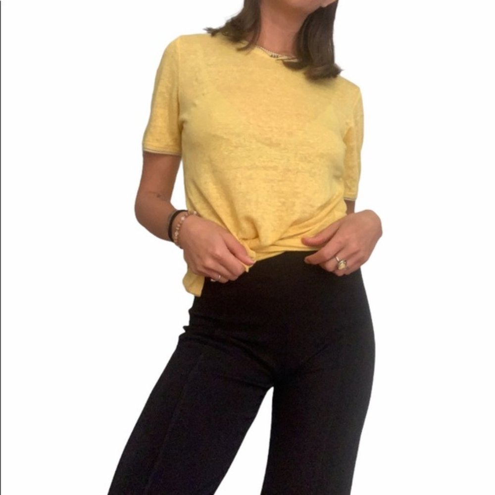 Rag and Bone Yellow Linen-Blend T-Shirt Medium